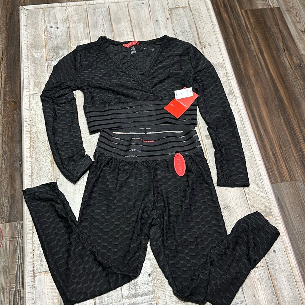 Hot Kiss sexy jump suit/jogger set! Size L, black, 2 piece, BRAND NEW with tags!